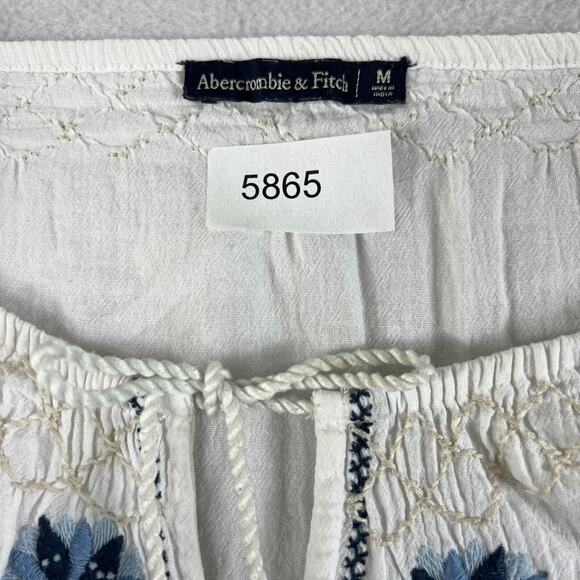 Abercrombie & Fitch Blouse White Long Sleeve With Blue Embroidery Flower Designs - Picture 3 of 6